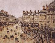 Camille Pissarro rain in the French Theater Square painting
